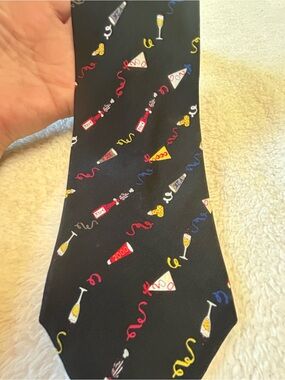 🎁3 for $30 - Black Novelty Champagne & Party Icons Tie